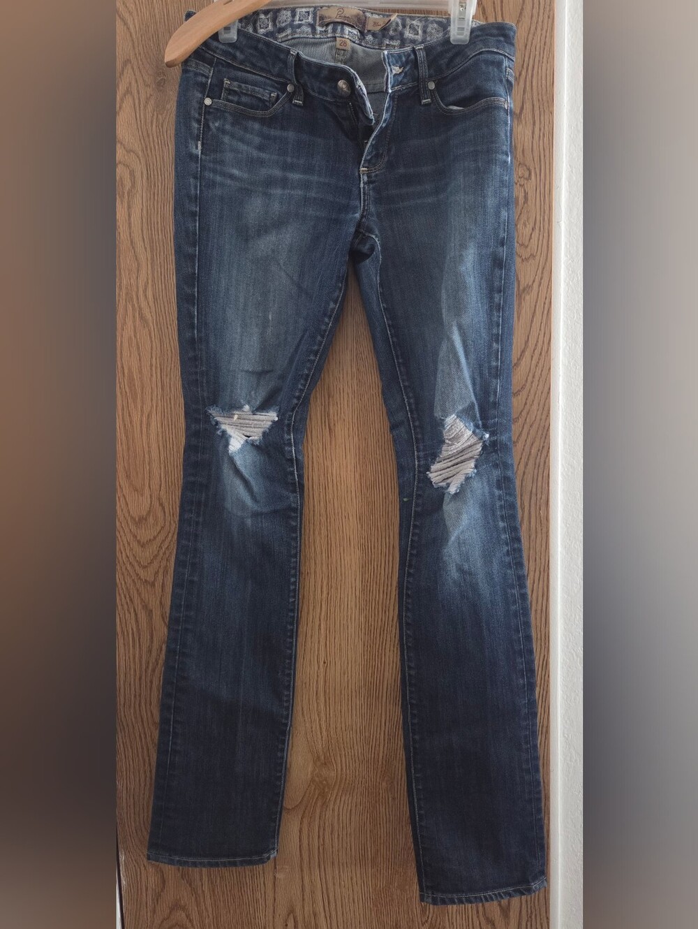 PAIGE Women's Dark Blue Distressed Boot Cut Jeans